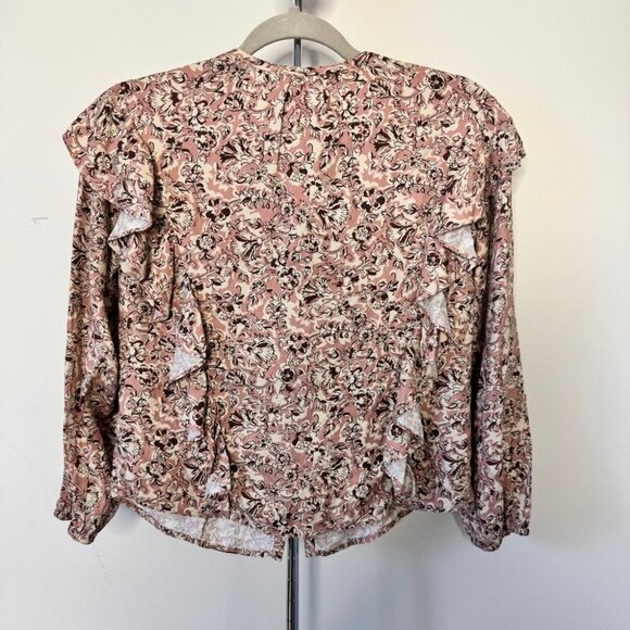 NWT Zara Girl Blouse Floral Ruffle Button Down Long Sleeve Shirt Top Sz 11-12 - Picture 2 of 12